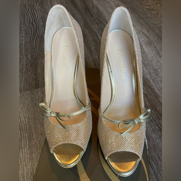 Gold Sparkle Peep Toe Heels - Picture 11 of 16